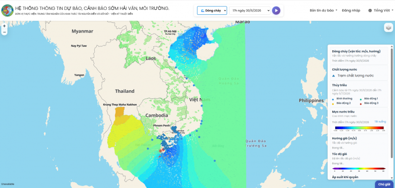 Trang WebGIS Hệ thống thông tin dự báo, cảnh báo sớm hải văn, môi trường